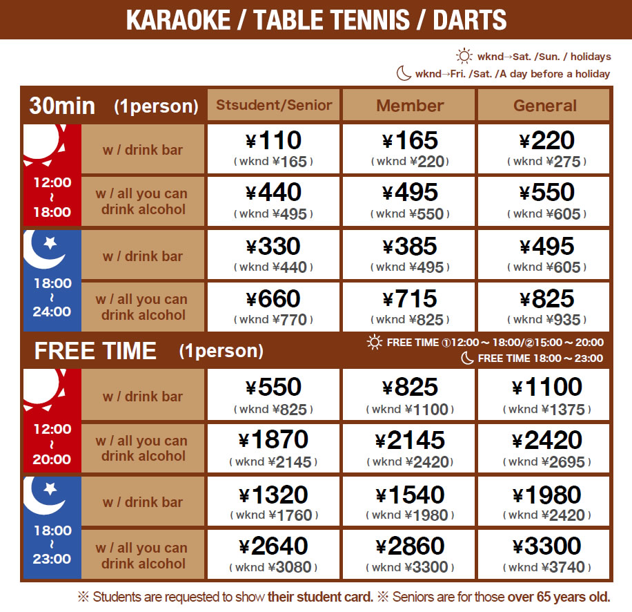 KARAOKE / TABLE TENNIS / DARTS